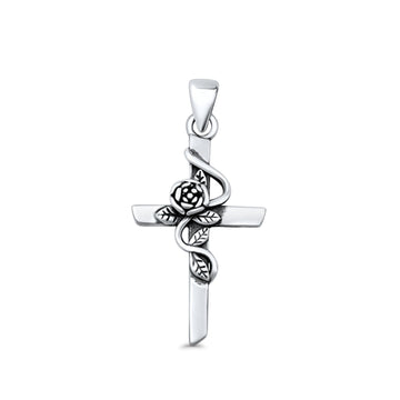 Rose Flower & Cross Pendant